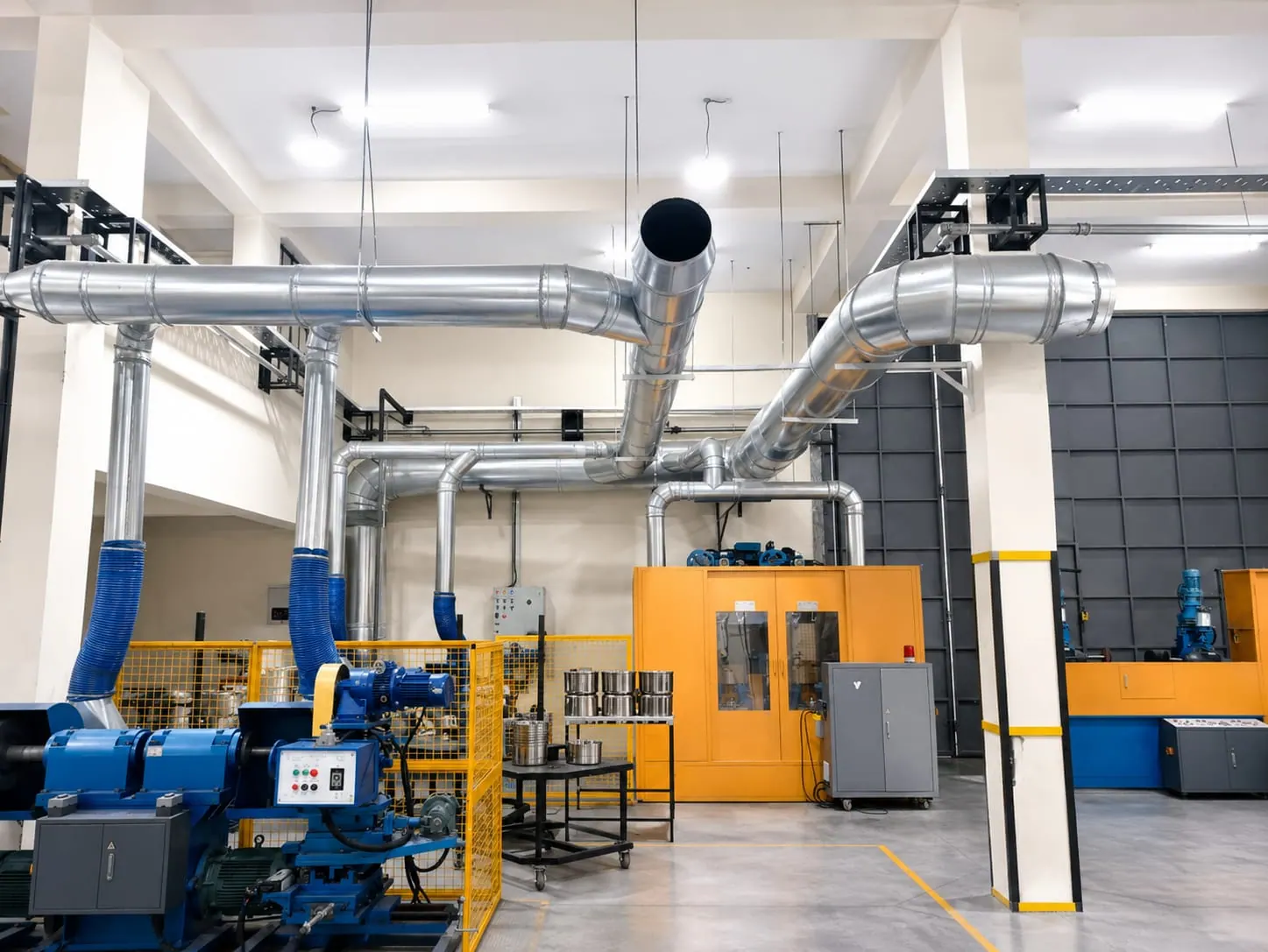 Mechanical ventilation plant and ductwork in an industrial facility
